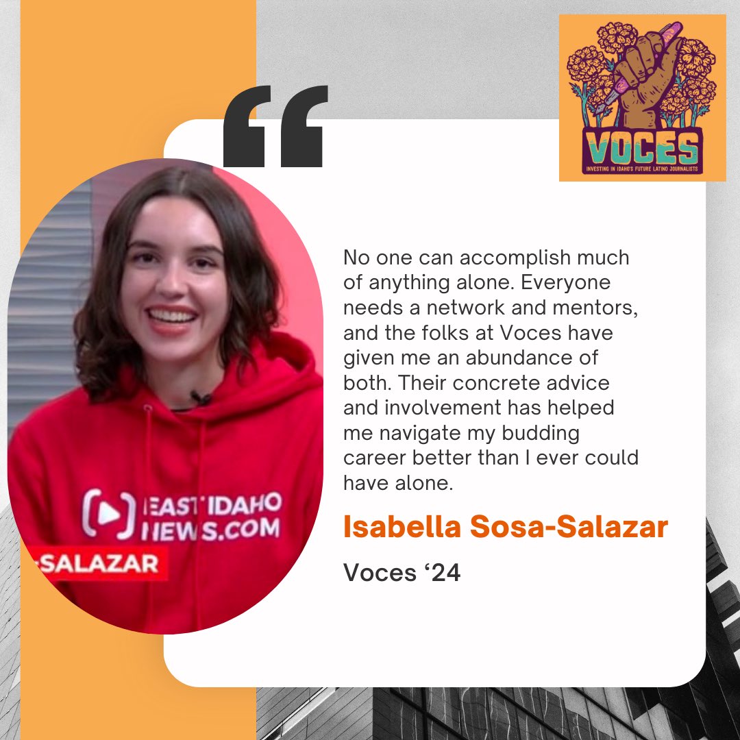 🚨Kick-off 2025 by becoming a monthly Voces donor! Help us provide internship &amp; career training for Idaho's future Latino journalists! 

🫵You helped support 8 interns this year, such as <a href="/byuidaho/">BYU-Idaho</a>’s Isabella Sosa-Salazar. 

Donate &amp; click recurring: surelsplace-bloom.kindful.com/?campaign=1190…