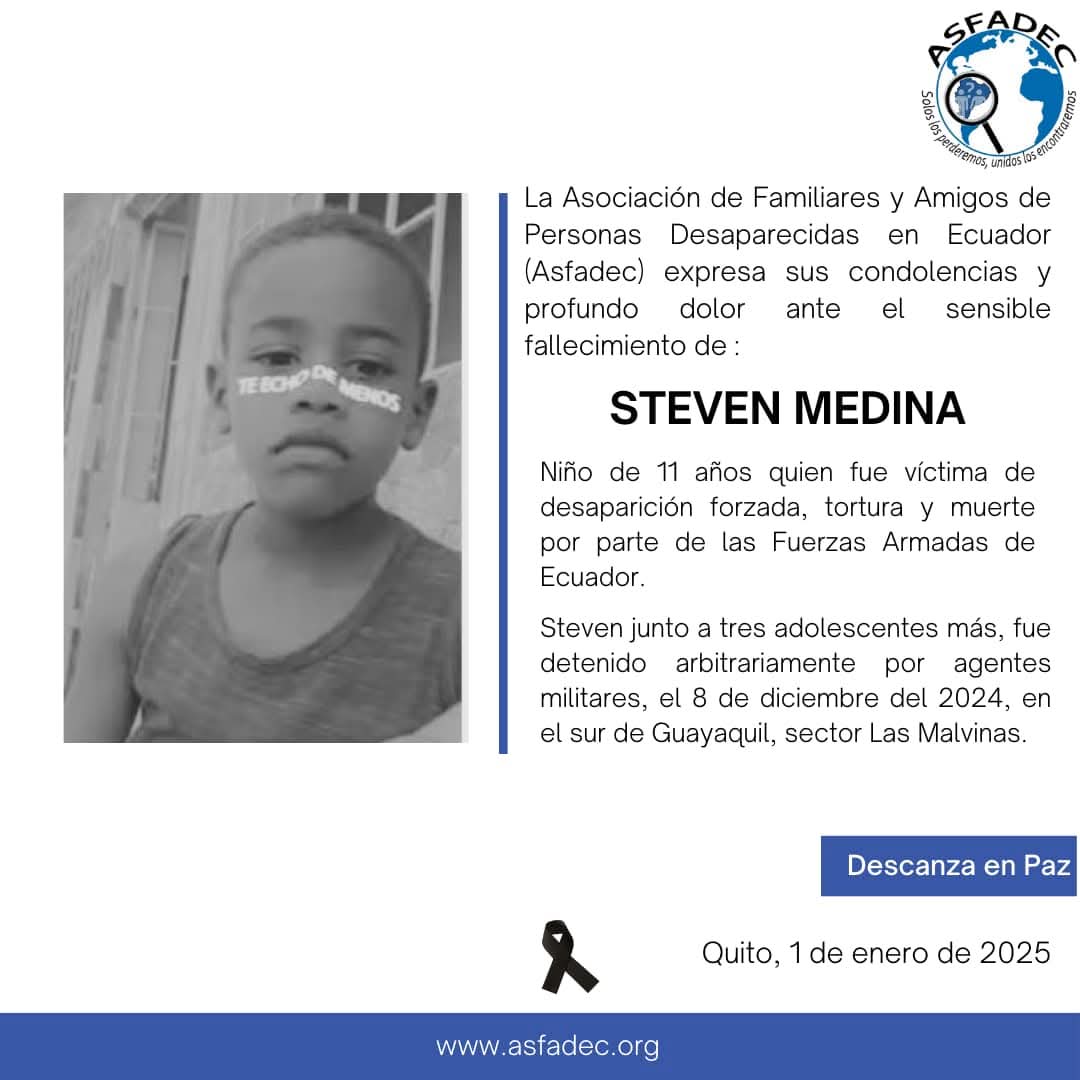 indymedia_ec's tweet photo. Steven Gerald Medina Lajones, de 11 
años
Josué Didier Arroyo Bustos, de 14 años
Nehemías Saúl Arboleda Portacarrero, de 15 años
Ismael Eduardo Arroyo Bustos, de 15 años

¡Seguiremos exigiendo al Estado, verdad, justicia y no repetición!

#LosCuatroDeGuayaquilEcuador https://t.co/svim47VQ62