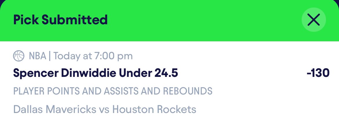 Free play for Fliff Spencer Dinwiddie under 24.5 PRA -130 
#NBA #Fliff #GamblingTwitter