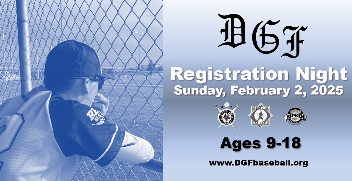 Happy New Year! The Club will be holding “Registration Night” on February 2nd. Learn more at DGFbaseball.org