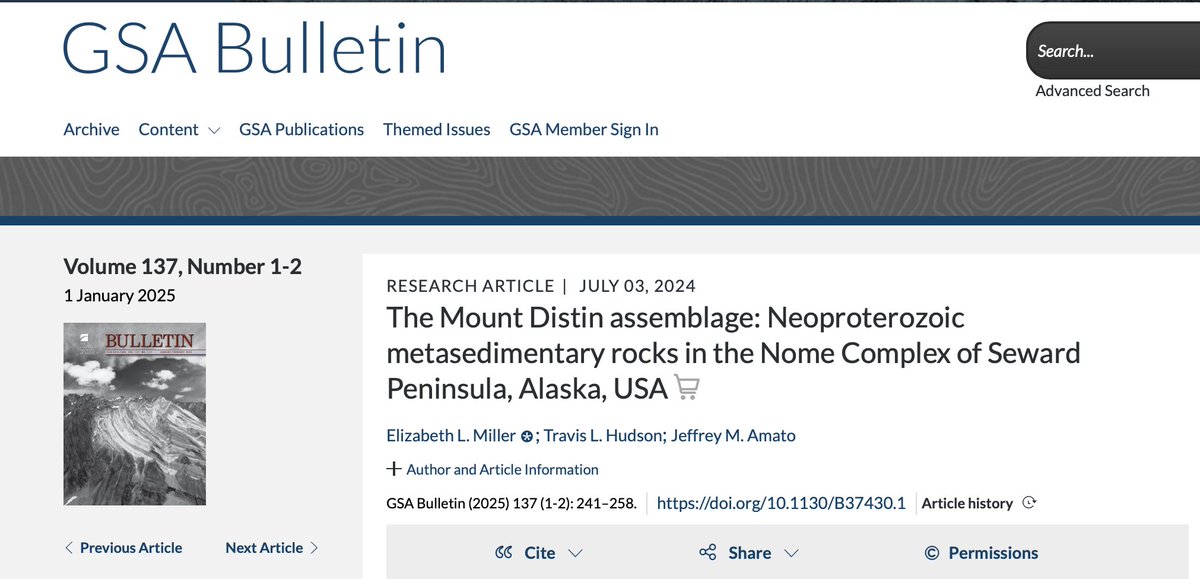 Newly published in the latest (January 2025) issue of Geological Society of America Bulletin is this paper on a newly discovered Proterozoic assemblage on Seward Peninsula of Alaska. Dr. Amato is one of three coauthors. <a href="/geosociety/">geosociety</a>