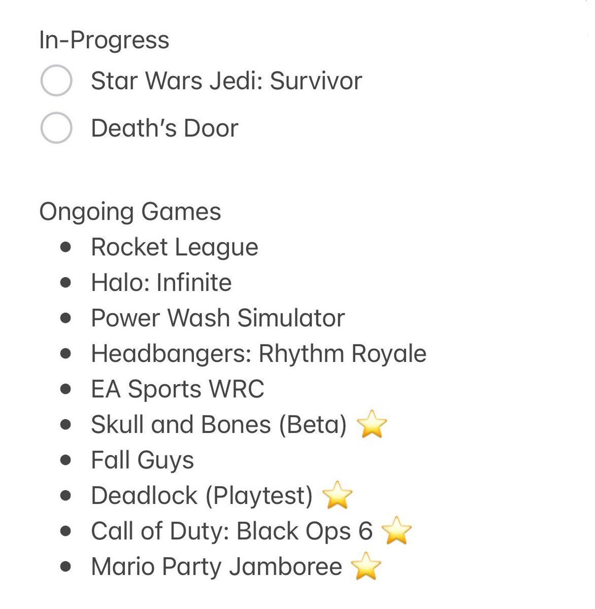 Everything I played in 2024. The lack of new games really helped me get through a lot of games I’ve been meaning to get to. Overall felt like a good year!