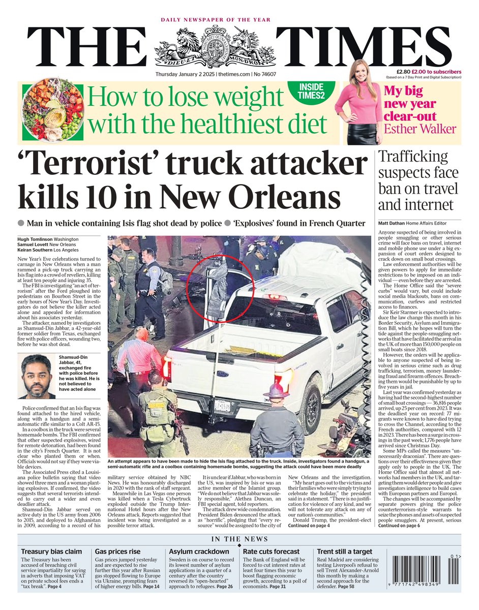 Thursday's TIMES: 'Terrorist' truck attacker kills 10 in New Orleans
#TomorrowsPapersToday