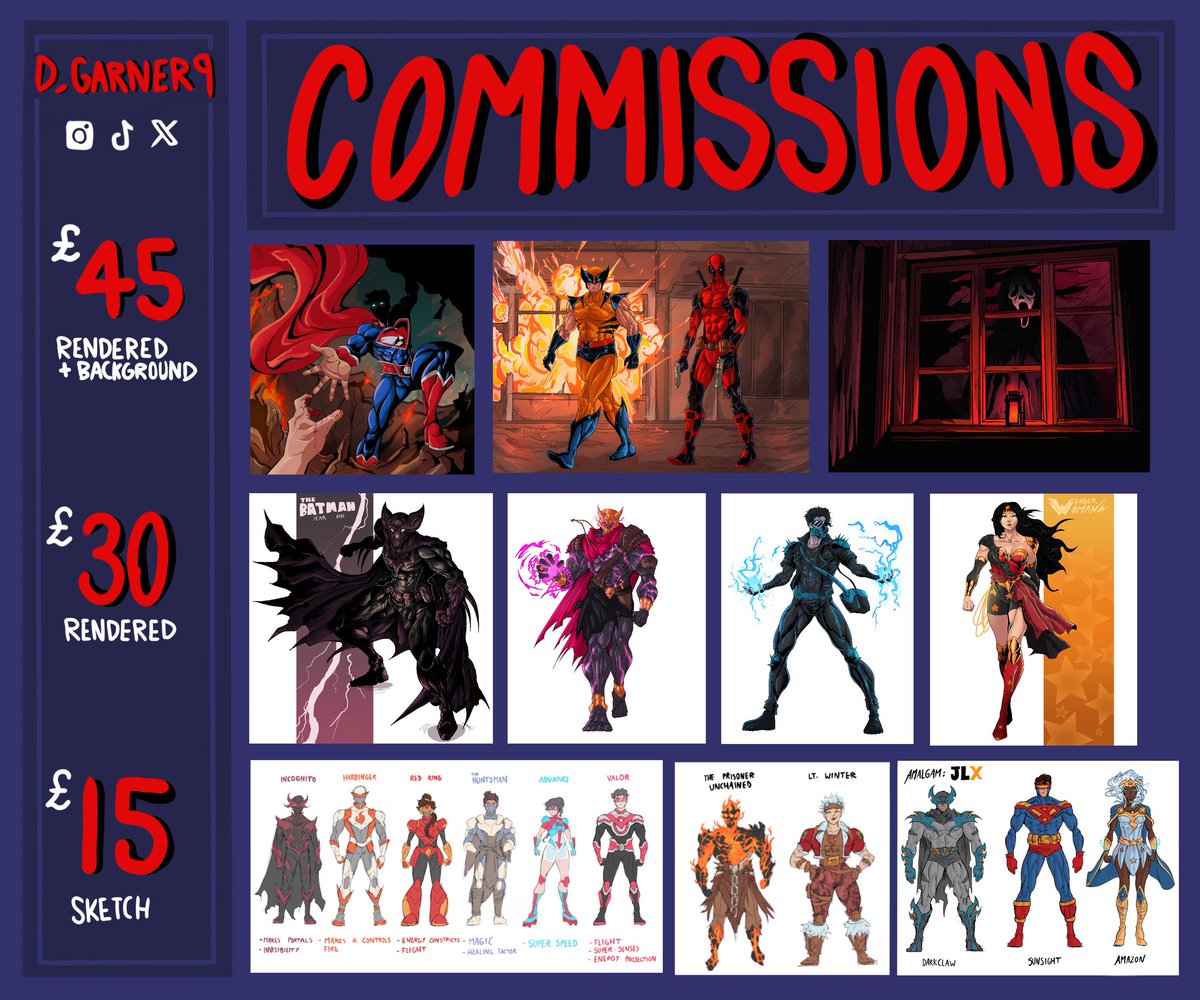 D_garner9's tweet image. 馃毃 We are leaving being BROKE in 2024 馃毃
Commissions are open!!! I will draw anything and everything for the prices below! Usually get it done within a month max 馃槉