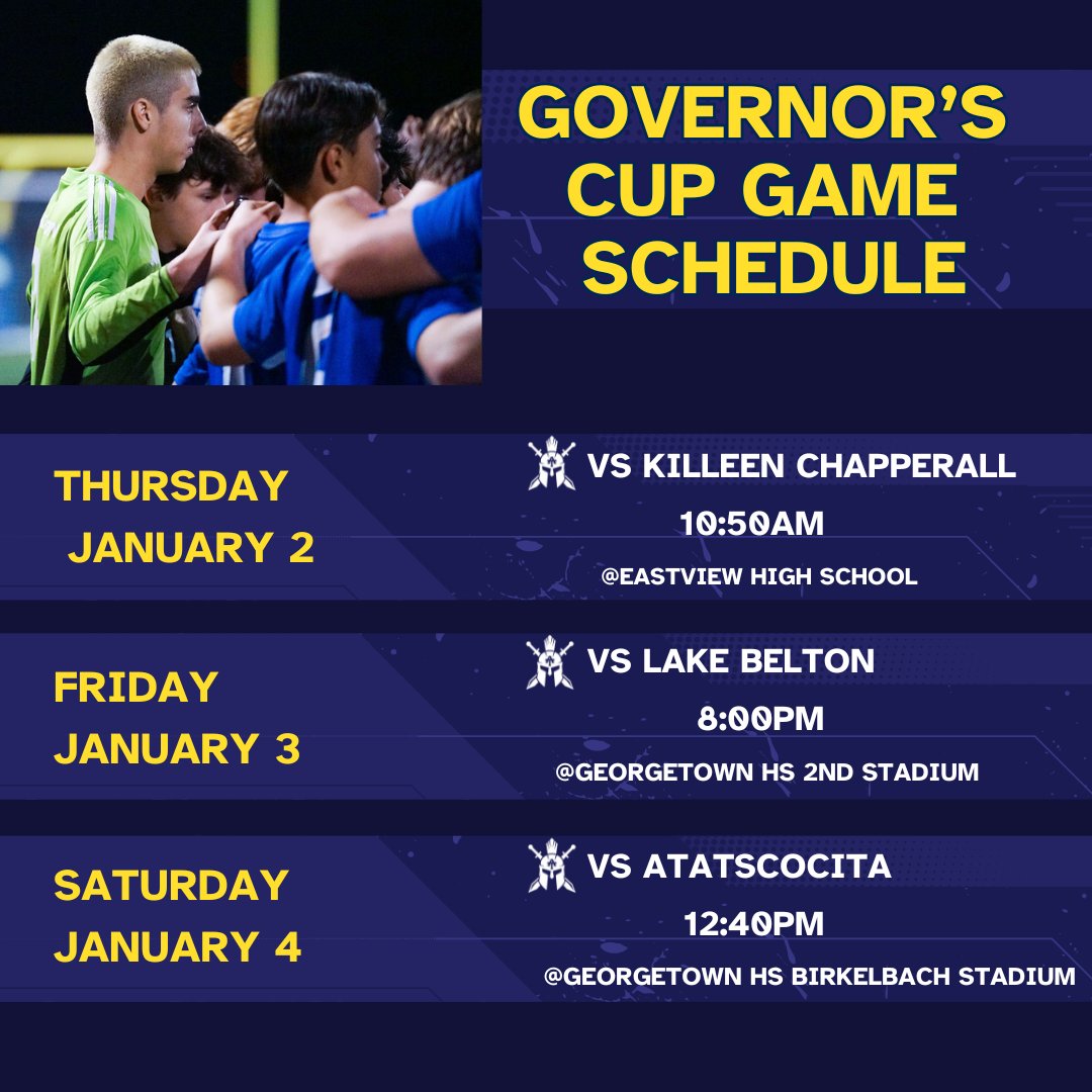 Governor's Cup in Georgetown starts tomorrow.  Come cheer on the Trojans as they hone their skills and become a stronger team before district play begins!