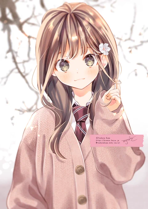 描き初め冬の女子高生さん～梅の花を添えて～ 