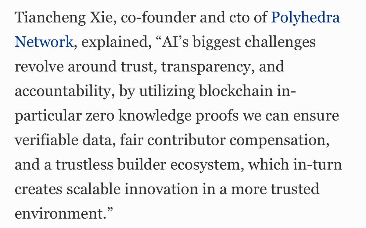 Building trust in AI one proof at a time! Polyhedra is driving fair compensation, verifiable data, and a trustless builder ecosystem for scalable innovation.  Thank you <a href="/Forbes/">Forbes</a> for highlighting our mission! #2025
