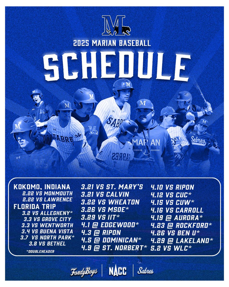 The 2025 Marian Baseball schedule is here! 
#fightbluefight