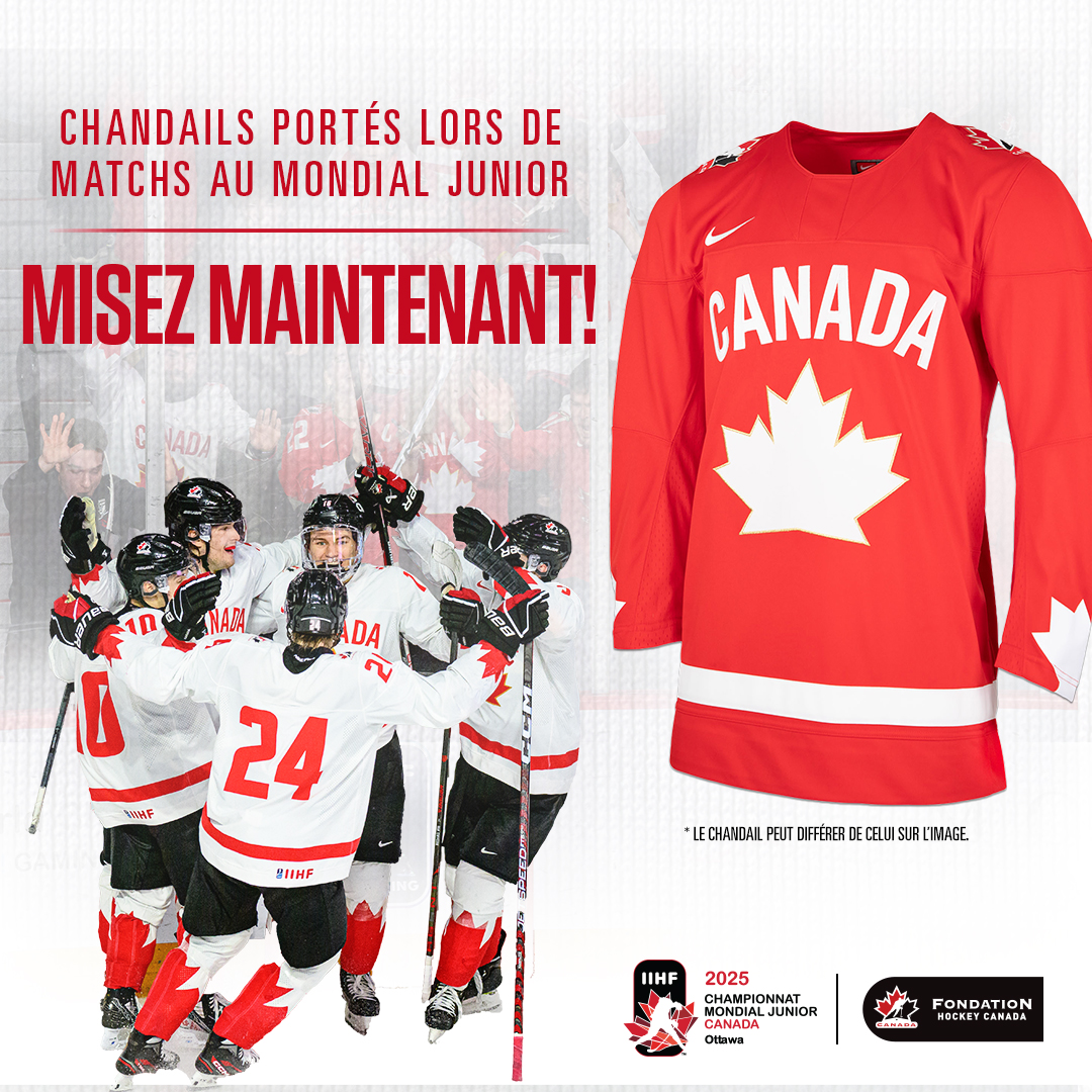 HockeyCanada's tweet photo. 📢 CALLING ALL FANS! The game-worn #WorldJuniors jersey auction is officially OPEN!  
 
📢 APPEL AUX PARTISAN(E)S! La vente aux enchères de chandails portés lors de matchs au #MondialJunior est officiellement LANCÉE!  
 
BID NOW/MISEZ MAINTENANT : https://t.co/ckIW6YsQxk https://t.co/IPJWiMoQPO