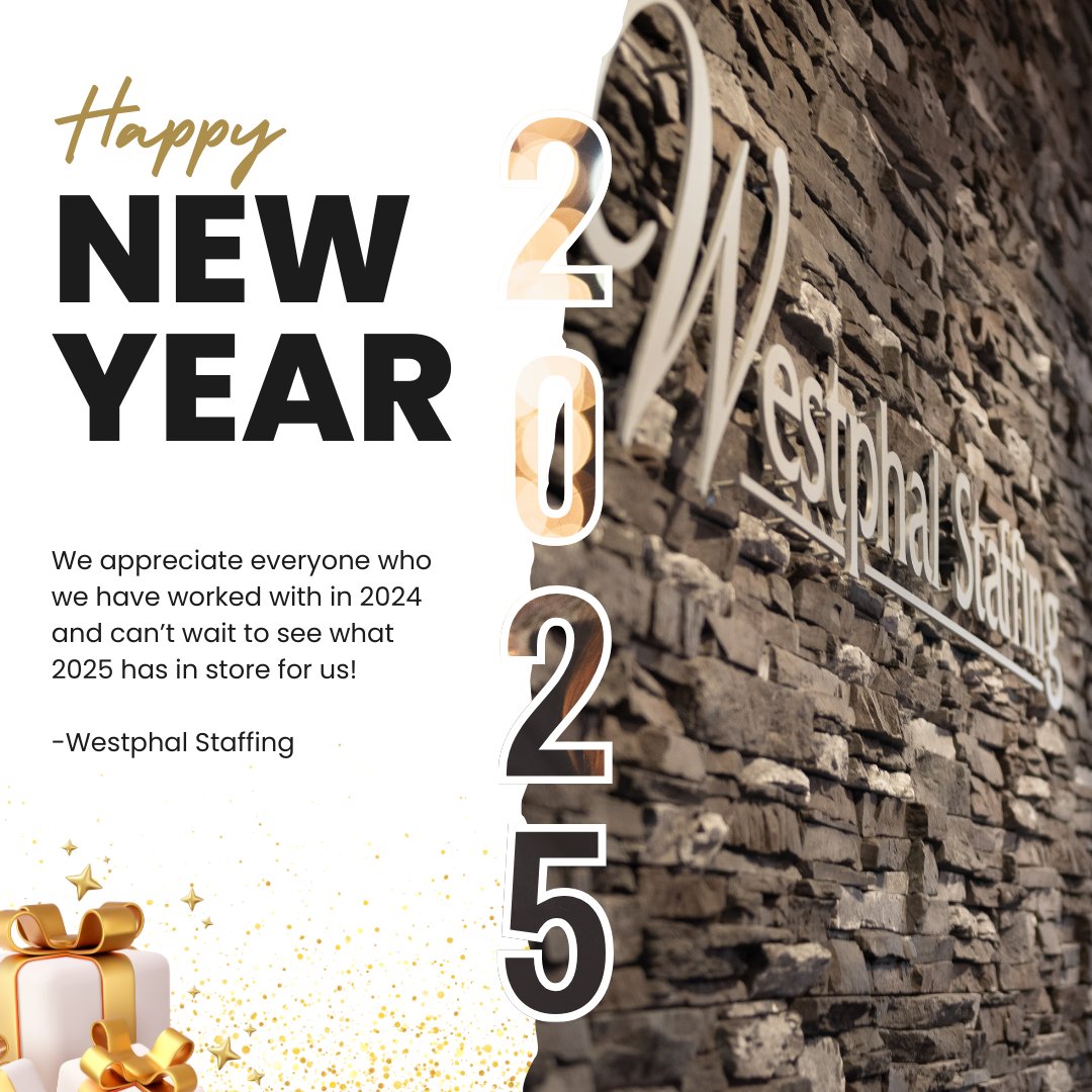 🎉 Happy New Year from Westphal Staffing! 🎉

Let’s make 2025 a year of growth, collaboration, and success! 💼✨

Here’s to new goals, new opportunities, and a prosperous year ahead. Cheers to you all! 🥂
#NewYear2025 #StaffingSolutions #CareerOpportunities #WeHireTheBest