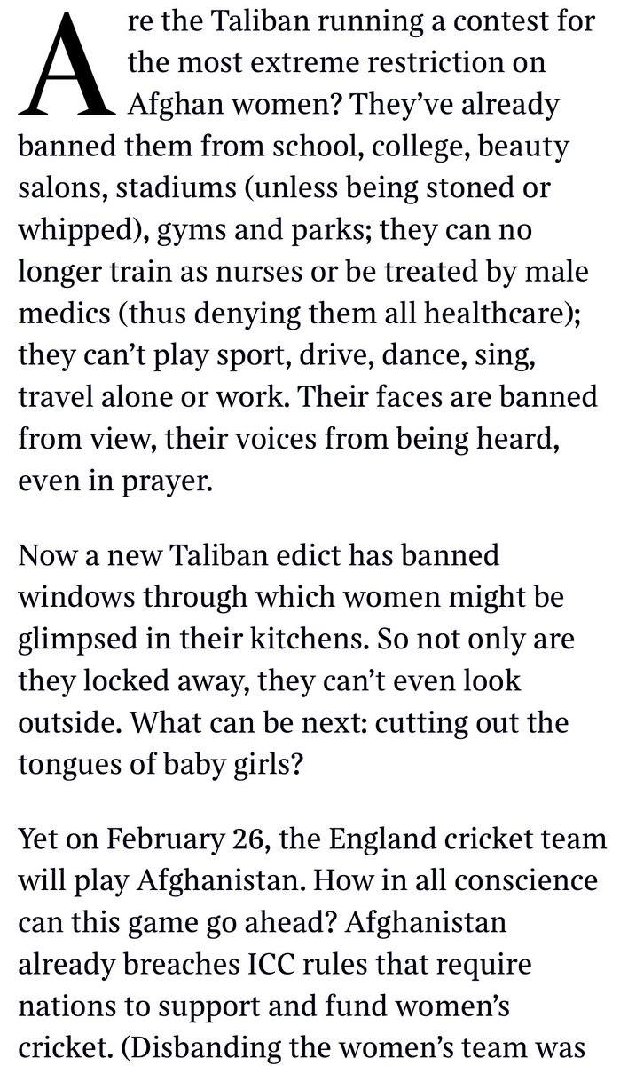 VictoriaPeckham's tweet photo. England cricketers should not play ball with gender apartheid. 
Boycott the Afghanistan match on February 26. https://t.co/wcBwAEacHt