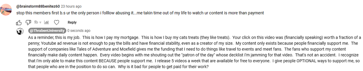 ThrabenU's tweet photo. The vast majority of comments I receive are great.  Then you get some people like this, who have a pretty warped sense of the world.  You have to pay artists if you want art.  You have to pay musicians if you want music.  You have to pay content creators if you want content. <3 https://t.co/8CFG6lUZ87