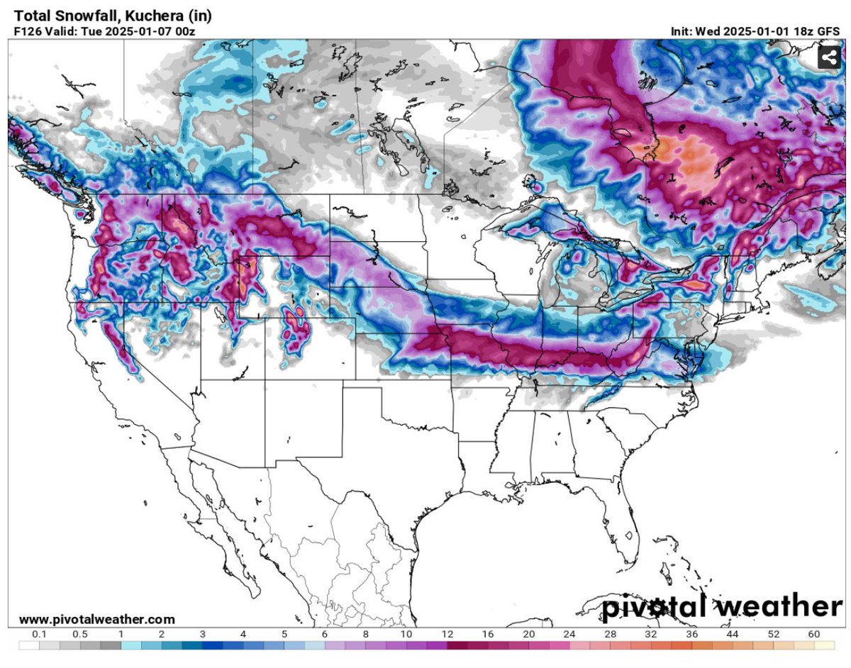 motoweather's tweet photo. Less confusing snowfall map through Tuesday, Jan 7th: https://t.co/IHihL7aURy