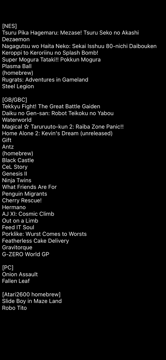 34 games ran in 2024, 1 short off my best year but life stuff happens. This summer was GB homebrew themed, later did licensed NES in over 3 years, some w/out runs so that was nice to route but the list for those left is very limited. Playing new homebrew is more enjoyable for me.