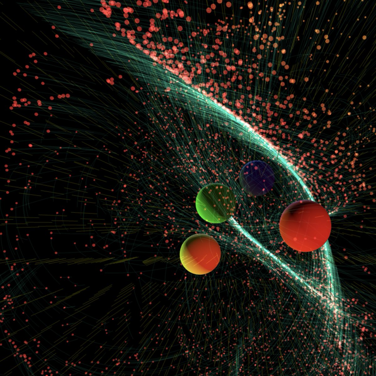 jeonghopark's tweet photo. Particle Movement by Multiple Gravity Sources.
#creativecoding #threejs #geometry #geometryart #gravityfields #vectorfield #particlephysics #javascript #mathematics https://t.co/wpHCBjjiNd