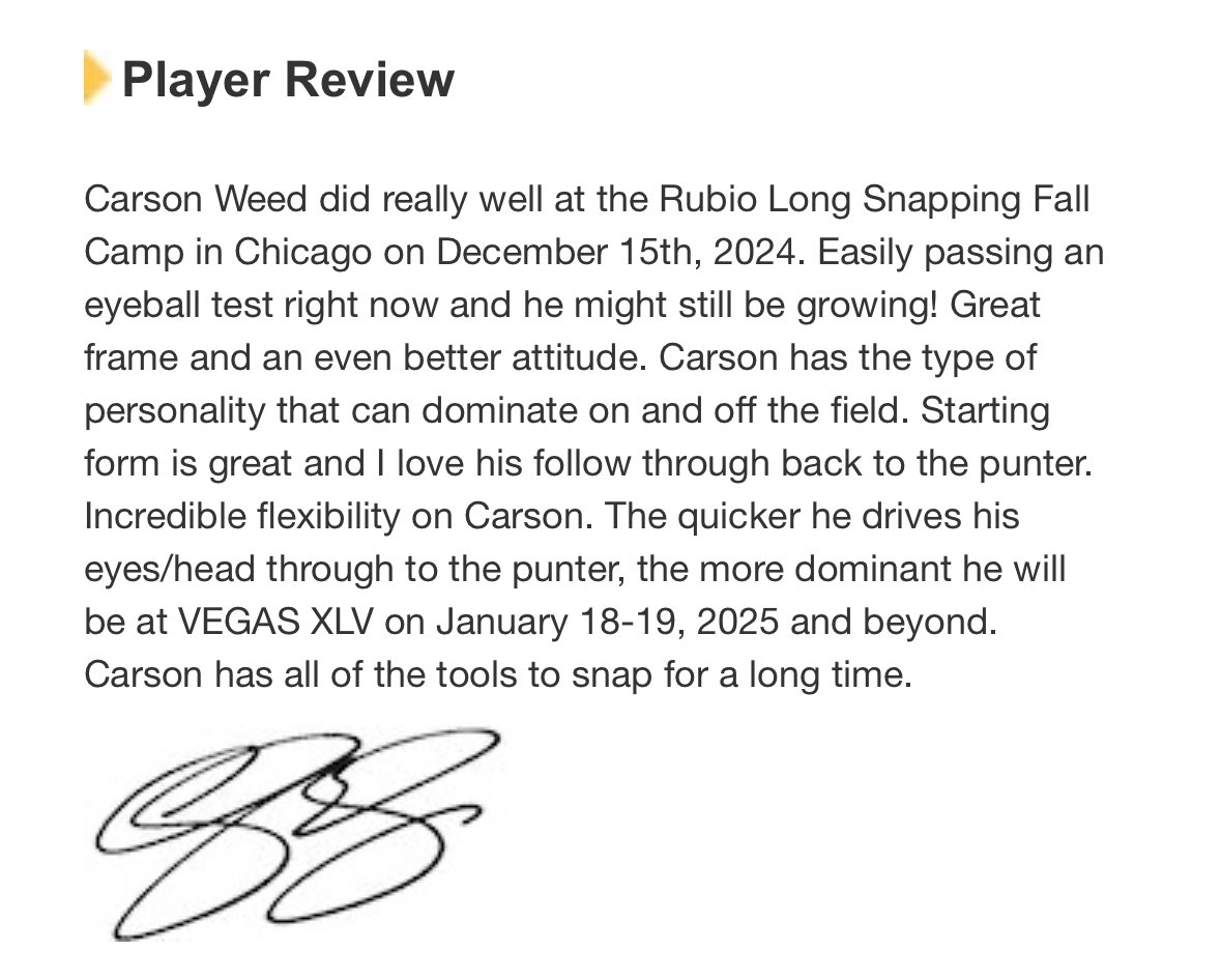 Carson Weed (@carson_weed06) on Twitter photo Thank you to <a href="/TheChrisRubio/">Rubio Long Snapping®</a> for the review. Can’t wait for Vegas this month. <a href="/RoncalliFB/">Roncalli Football</a> <a href="/Luke_Scifres/">Coach Luke Scifres</a> <a href="/PlayBookAthlete/">PLAYBOOK ATHLETE</a> <a href="/CoachTank78/">Frank Mullen</a> <a href="/CruzARubio/">Cruz Rubio</a> <a href="/ProLongSnapper/">ProLongSnapper</a> <a href="/Bobby_Joe_14/">Bobby Joe</a> Thank you to <a href="/TheChrisRubio/">Rubio Long Snapping®</a> for the review. Can’t wait for Vegas this month. <a href="/RoncalliFB/">Roncalli Football</a> <a href="/Luke_Scifres/">Coach Luke Scifres</a> <a href="/PlayBookAthlete/">PLAYBOOK ATHLETE</a> <a href="/CoachTank78/">Frank Mullen</a> <a href="/CruzARubio/">Cruz Rubio</a> <a href="/ProLongSnapper/">ProLongSnapper</a> <a href="/Bobby_Joe_14/">Bobby Joe</a>