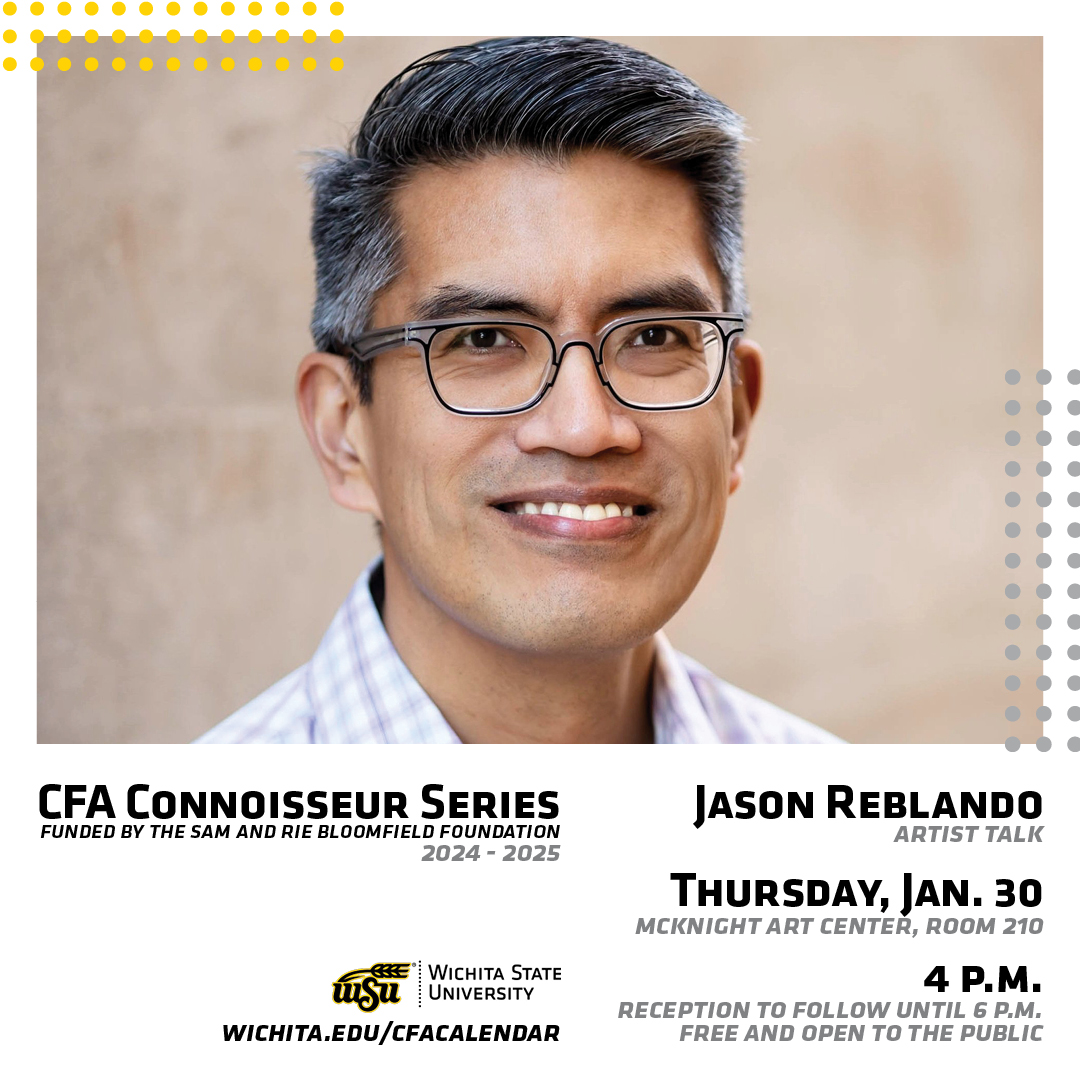 Join us as we host photographer Jason Reblando for an insightful artist talk!

📅: Thursday, Jan. 30
📍: McKnight Art Center, Room 210
⏰: 4 - 5 p.m. / Reception: 5 - 6 p.m.
🎟️: Free / Open to the public.

#ShockerNation #WichitaStateUniversity