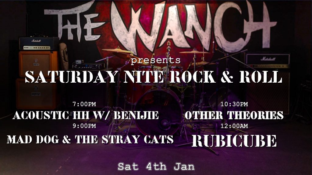 Sat Jan 04, 18:00: 7pm Acoustic Happy Hour Featuring Benjie 9pm Mad Dog &amp; The Stray Cats 10:30pm Other Theories 12am RE’CALL: Show starts at 7pm with Acoustic Happy Hour Featuring Benjie performing acoustic rock favorites.… dlvr.it/TH6k6V #HK #HKLiveMusic #HKnightlife