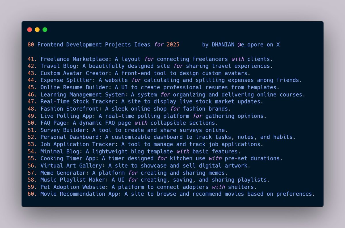 e_opore's tweet image. 80 Frontend Development Projects Ideas for 2025.