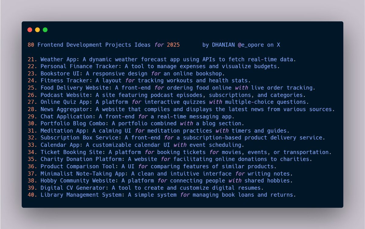 e_opore's tweet image. 80 Frontend Development Projects Ideas for 2025.