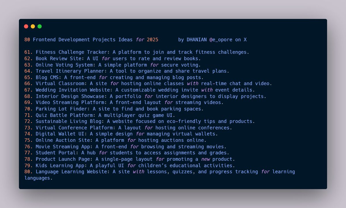 e_opore's tweet image. 80 Frontend Development Projects Ideas for 2025.