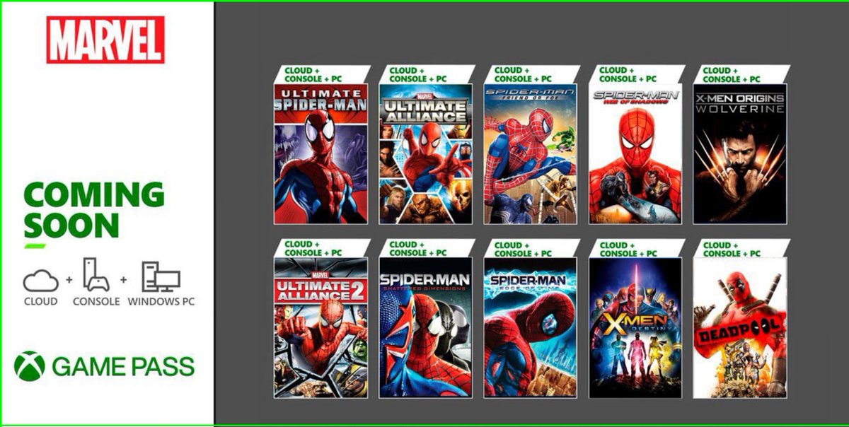 iiamcloudman's tweet photo. ✅️#BREAKING: @Marvel &amp; #XboxGamePass    have come to terms with the following games. #Xbox will have a slow release of all @Activision Marvel games. Analysts say, "This is like a love letter to gamers bringing back these great games." https://t.co/6xTyDc7pHS
