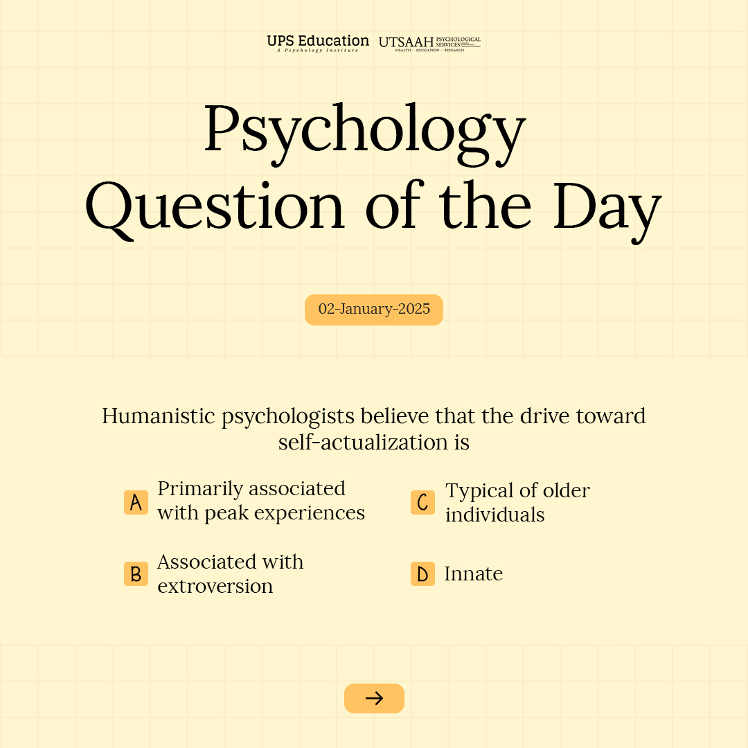 upseducation's tweet photo. Question of the Day (January 02, 2025)

Daily questions from UPS Education are useful for various psychology entrance exams such as M.Psy/M. Phil, UGC NET JRF/MA—CUET PG Psychology, GATE Psychology, and others.

#psychologyquizuestions #questionoftheday #arvindotta https://t.co/XASfkZSjOA