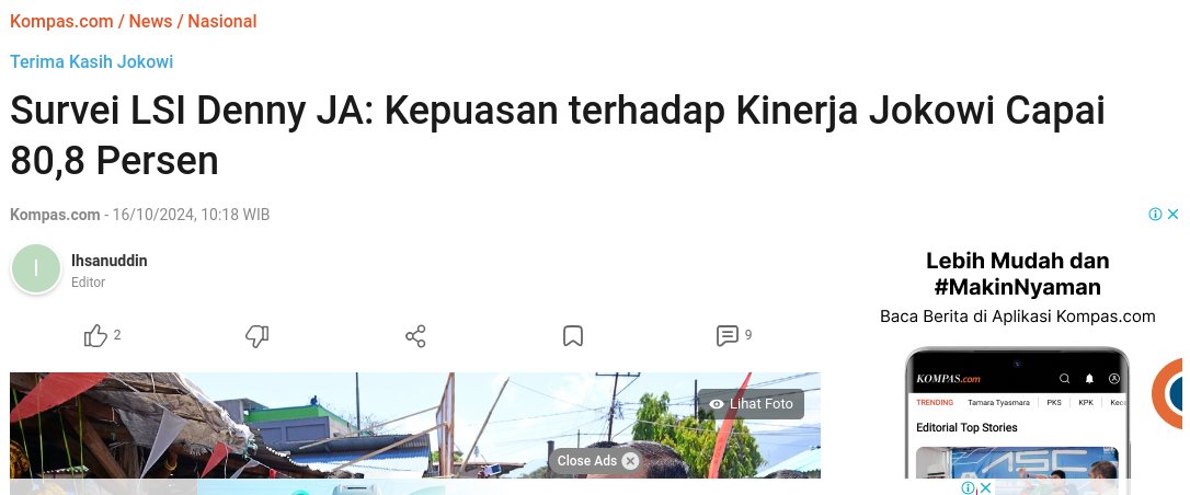 Kalo OCCRP yang menominasikan Jokowi sebagai tokoh terkorup 2024 ungkap siapa saja donaturnya, boleh dong LSI Denny JA yang nyatakan kepuasan terhadap Jokowi 80% lebih melakukan hal yang sama. Siapa aja ya kira-kira donaturnya?