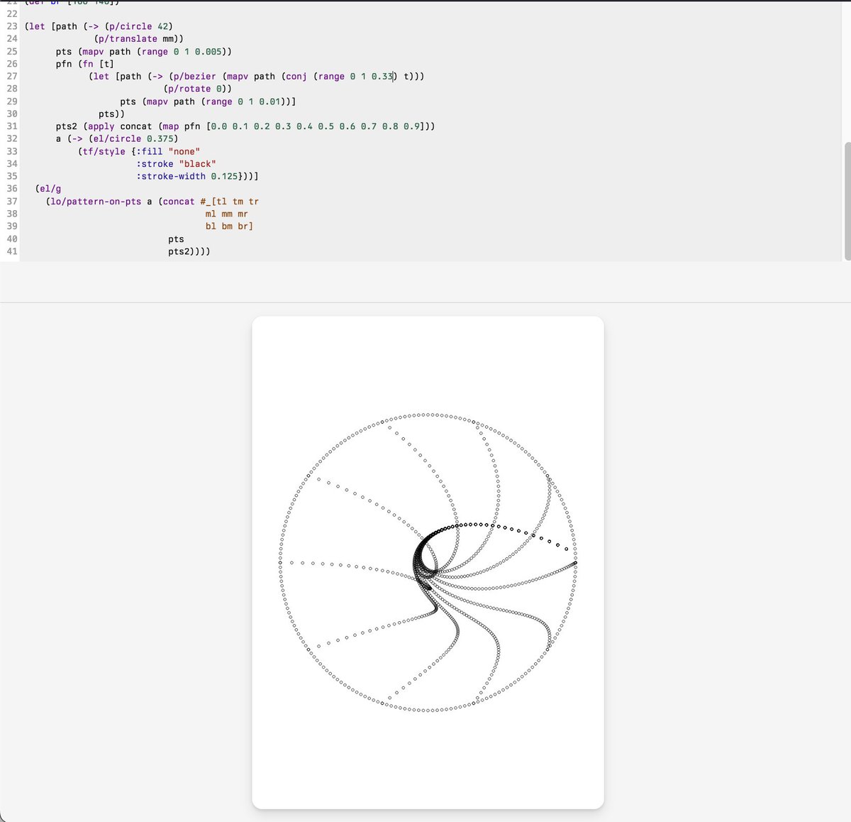 hacked together a #clojure tool to make little art 'cards'.
With improvements, the idea is to be able to use this on my phone and save the SVGs. Hoping to use it when I get bored in lines or whatever, hopefully leading to some more artistic output