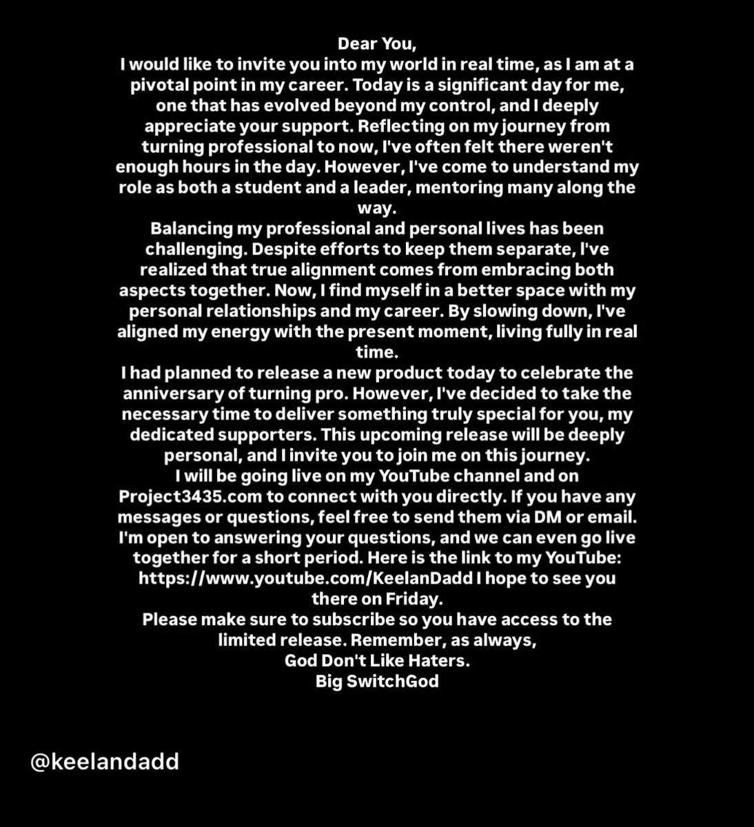 Dear supporters, I would like to invite you into my world in real time, as I am at a pivotal point in my career. Today is a significant day for me, one that has evolved beyond my control, and I deeply appreciate your support, read more.. instagram.com/p/DETzvrNRoVI/…