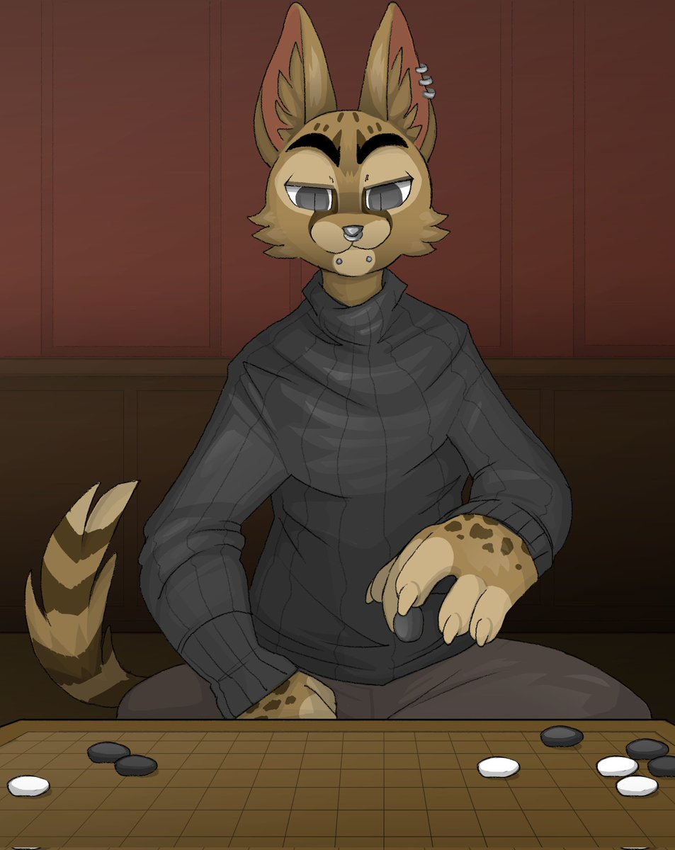 Drawings of my sona I commissioned from <a href="/Hachimakiyaki/">Hachimakiyaki</a> ! Love how they came out. One of them includes me playing Go :3