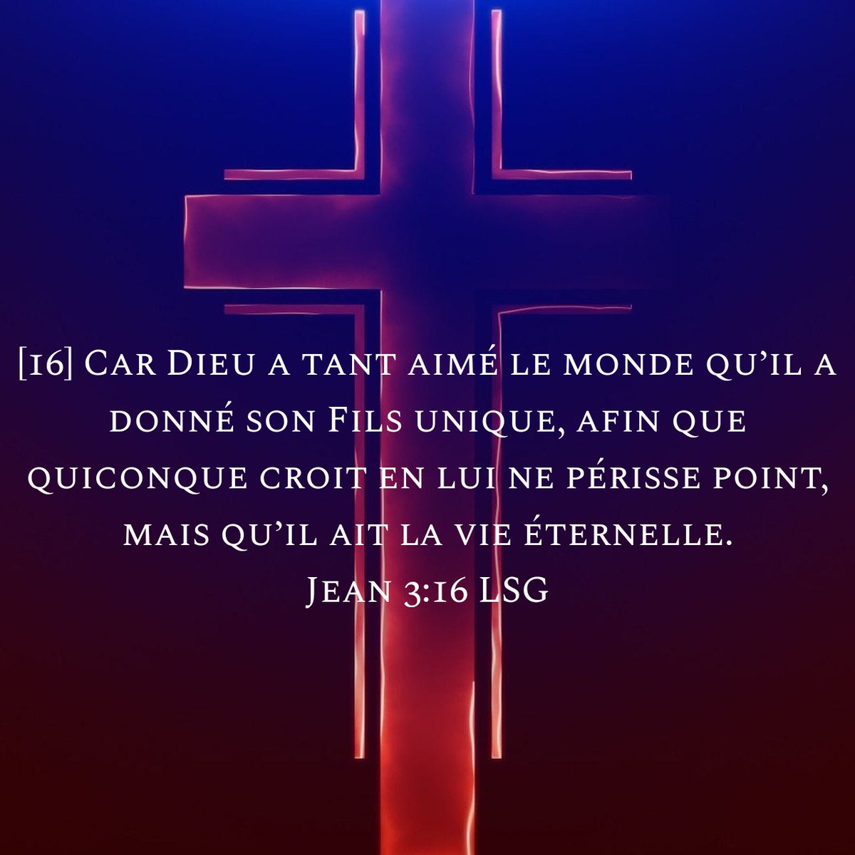 Jean 3:14, 16 LSG
[14]  Et comme Moïse éleva le serpent dans le désert, il faut de même que le Fils de l’homme soit élevé, 
[16] Car Dieu a tant aimé le monde qu’il a donné son Fils unique, afin que quiconque croit en lui ne périsse point, mais qu’il ait la vie éternelle.
