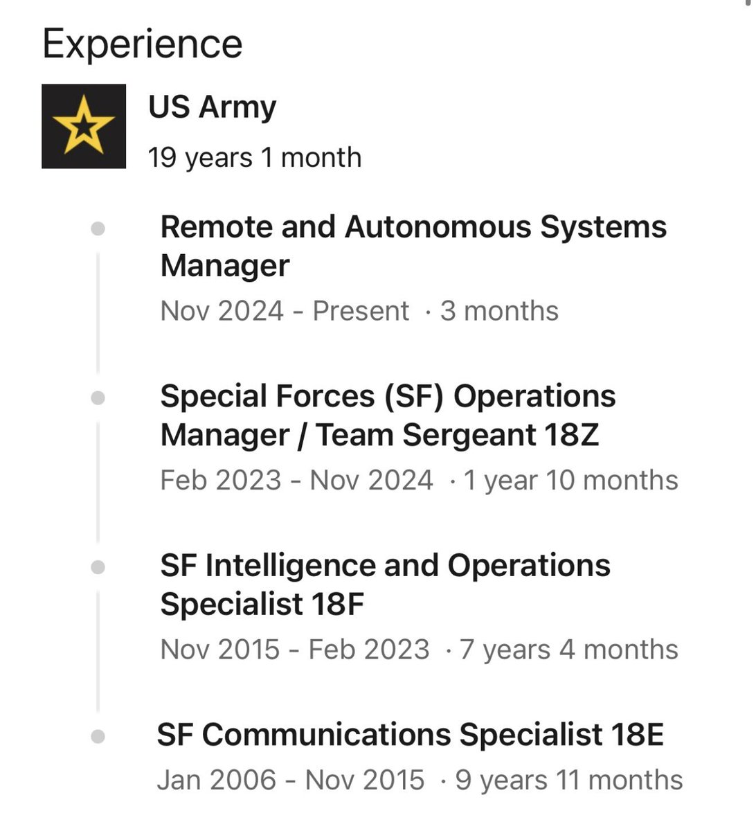 This appears to be his LinkedIn profile, which reveals an extensive military background: