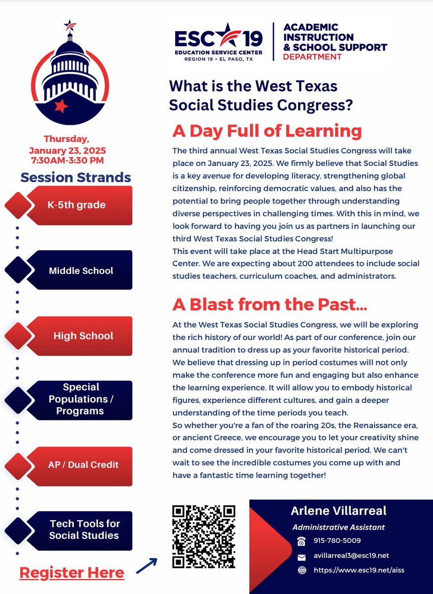 Are you as excited as I am for the 3rd Annual Social Studies Congress? Join me as I present on how you can integrate Google Maps &amp; Google Earth in your classroom! There is still time to register. Check our the other sessions here: sites.google.com/esc19.net/2025… #WeR19 #LearningWithTech
