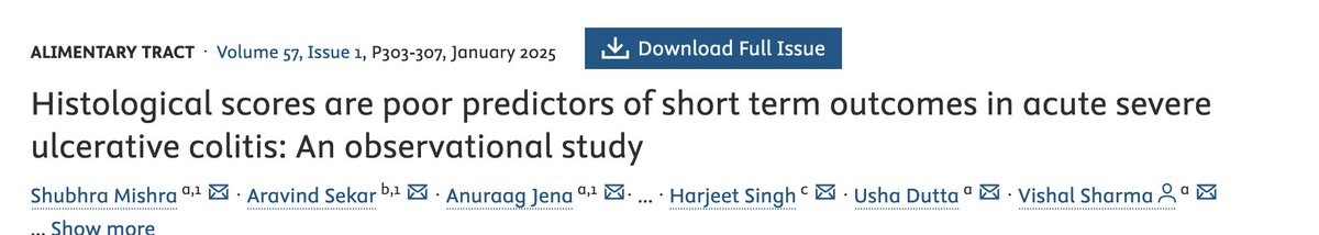 Vishal Sharma (@drvishal82) on Twitter photo Histological scores are poor predictors of outcomes in acute severe ulcerative colitis
doi.org/10.1016/j.dld.… Histological scores are poor predictors of outcomes in acute severe ulcerative colitis
doi.org/10.1016/j.dld.…