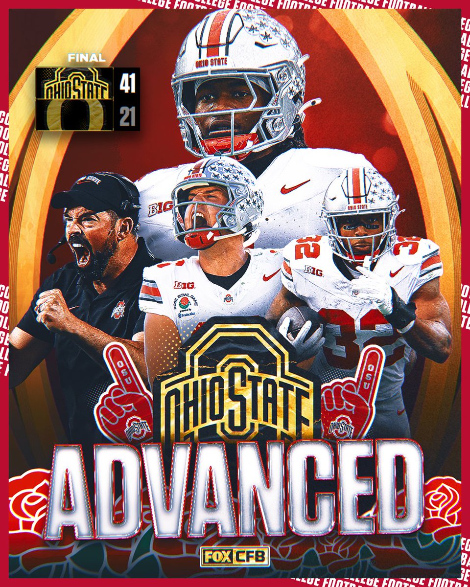 FOX College Football (@cfbonfox) on Twitter photo THE BUCKEYES CRUISE TO THE CFP SEMIFINALS π°π₯
<a href="/OhioStateFB/">Ohio State Football</a> dominates Oregon in the Rose Bowl and books its spot in the Cotton Bowl Classic π THE BUCKEYES CRUISE TO THE CFP SEMIFINALS π°π₯
<a href="/OhioStateFB/">Ohio State Football</a> dominates Oregon in the Rose Bowl and books its spot in the Cotton Bowl Classic π