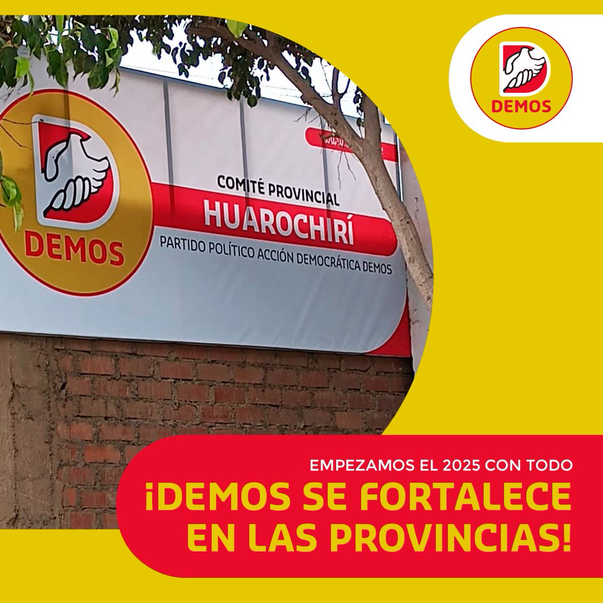 Demos_Peru's tweet photo. 🔴🟡 𝐀𝐑𝐑𝐀𝐍𝐂𝐀𝐌𝐎𝐒 𝐂𝐎𝐍 𝐓𝐎𝐃𝐎 𝐄𝐋 𝟐𝟎𝟐𝟓

En Lima Provincias, el local del Comité Provincial de Huarochirí ya está instalado y abierto para atender a la ciudadanía.

#DEMOSElCambio #DEMOSYA https://t.co/PVrp9uONSq