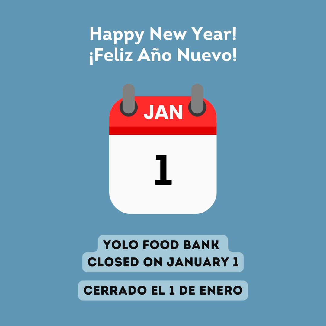 On Wednesday, January 1, Yolo Food Bank’s office and operations facility will be closed and our food assistance programs will be paused for the holiday. 

Need additional assistance? Call us at 530-668-0690 or send us a message! We wish you a safe and wonderful New Year!