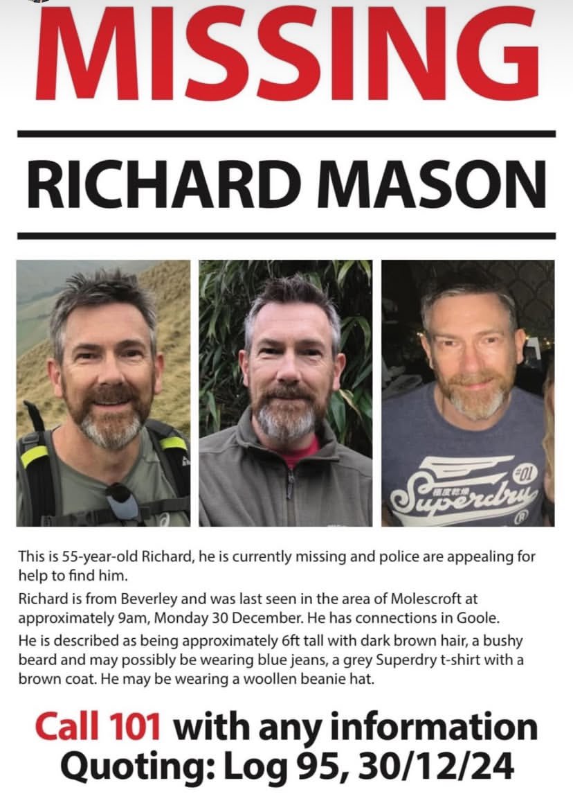 Jonathan Clark 💔 (@jgiclark) on Twitter photo Recently retired <a href="/HumbersideFire/">Humberside Fire & Rescue</a> colleague not seen since Monday morning. Please repost and help find Richard. Recently retired <a href="/HumbersideFire/">Humberside Fire & Rescue</a> colleague not seen since Monday morning. Please repost and help find Richard.