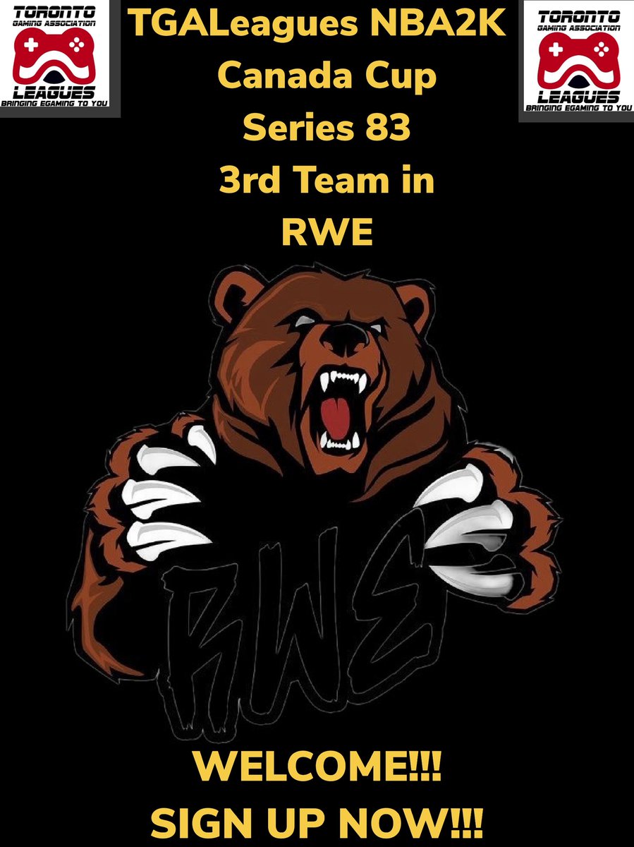 TGALeagues's tweet photo. TGALeagues NBA2K Canada Cup Series 83 3rd Team in RWE WELCOME!!! WHOSE NEXT? SIGN UP NOW!!! #TGALeagues #NBA2K #CANADACUP #SERIES83 #5V5PROAM @TGALeagues
@RWEPROAM https://t.co/DoBWWQkCB7