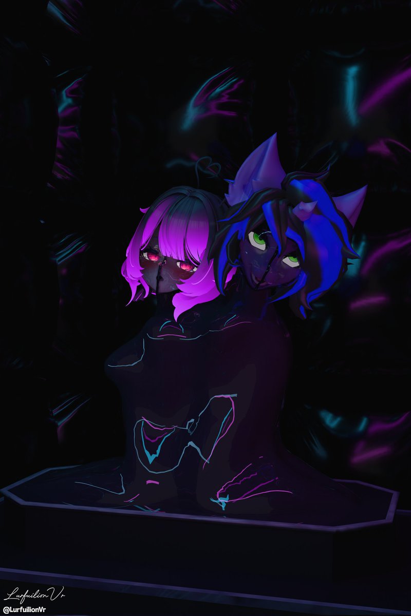 Quick render of me and <a href="/KuroLatex/">Kuro (Open Comms)</a> bound to each other in Latex :3
#VRChat #3D #Latex