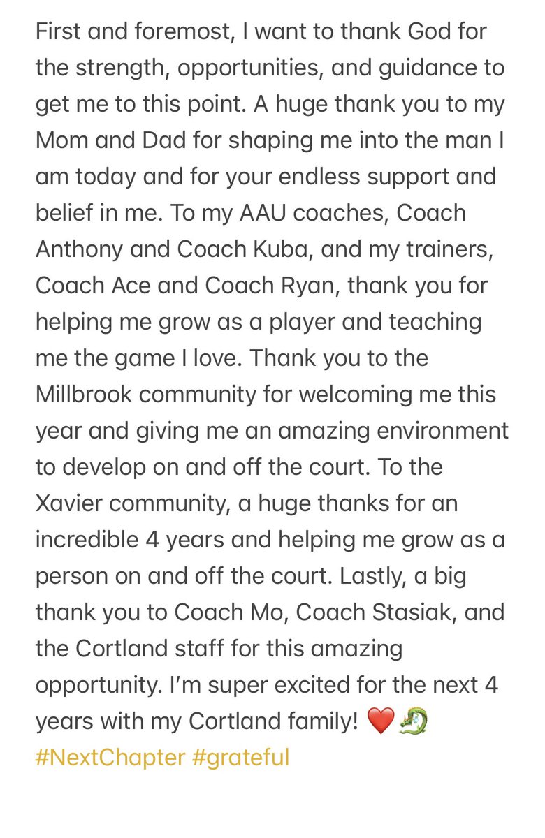Joseph Evangelista (@joseph_e_3) on Twitter photo Excited to announce my commitment to SUNY Cortland. CMB Let’s Work❤️🐉
<a href="/MoKearney_/">Mo Kearney</a> <a href="/coachstaze/">Pat Stasiak</a> 
@billy_thom <a href="/CoachMcAlister/">Garvin McAlister</a> <a href="/CaptDDD/">Darin Daly</a> <a href="/ZachKuba/">Zach Kuba</a> <a href="/CoachRennison/">Jay Rennison, CSCS</a> <a href="/millbrkmustangs/">Millbrook Athletics</a> <a href="/xavierhs_hoops/">Xavier Basketball</a> <a href="/TheChurchSelect/">Riverside Select</a> Excited to announce my commitment to SUNY Cortland. CMB Let’s Work❤️🐉
<a href="/MoKearney_/">Mo Kearney</a> <a href="/coachstaze/">Pat Stasiak</a> 
@billy_thom <a href="/CoachMcAlister/">Garvin McAlister</a> <a href="/CaptDDD/">Darin Daly</a> <a href="/ZachKuba/">Zach Kuba</a> <a href="/CoachRennison/">Jay Rennison, CSCS</a> <a href="/millbrkmustangs/">Millbrook Athletics</a> <a href="/xavierhs_hoops/">Xavier Basketball</a> <a href="/TheChurchSelect/">Riverside Select</a>