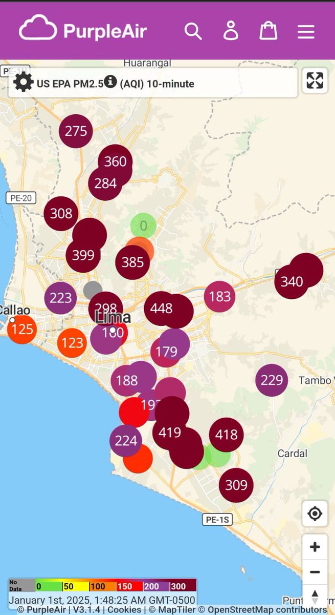 ClimaUpch's tweet image. Los fuegos artificiales no solo afectan la audición y aumentan el riesgo de incendios, sino que también generan altos niveles de contaminación que ponen en peligro la salud. La imagen muestra los niveles de contaminación registrados por nuestros monitores a la 1:50 a. m., casi…