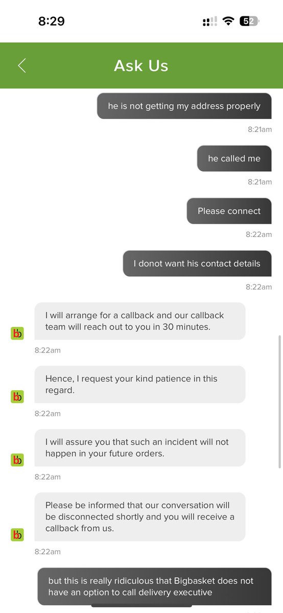 osinzzz's tweet photo. @bigbasket_com If u want to really improve plz upgrade ur customer service and provide an option to call the delivery executive, incase of urgent there is no option to call and I never got a call back as told by chat support, &amp; ur chat ends without resolution, PATHETIC https://t.co/PTDhIzoxPJ