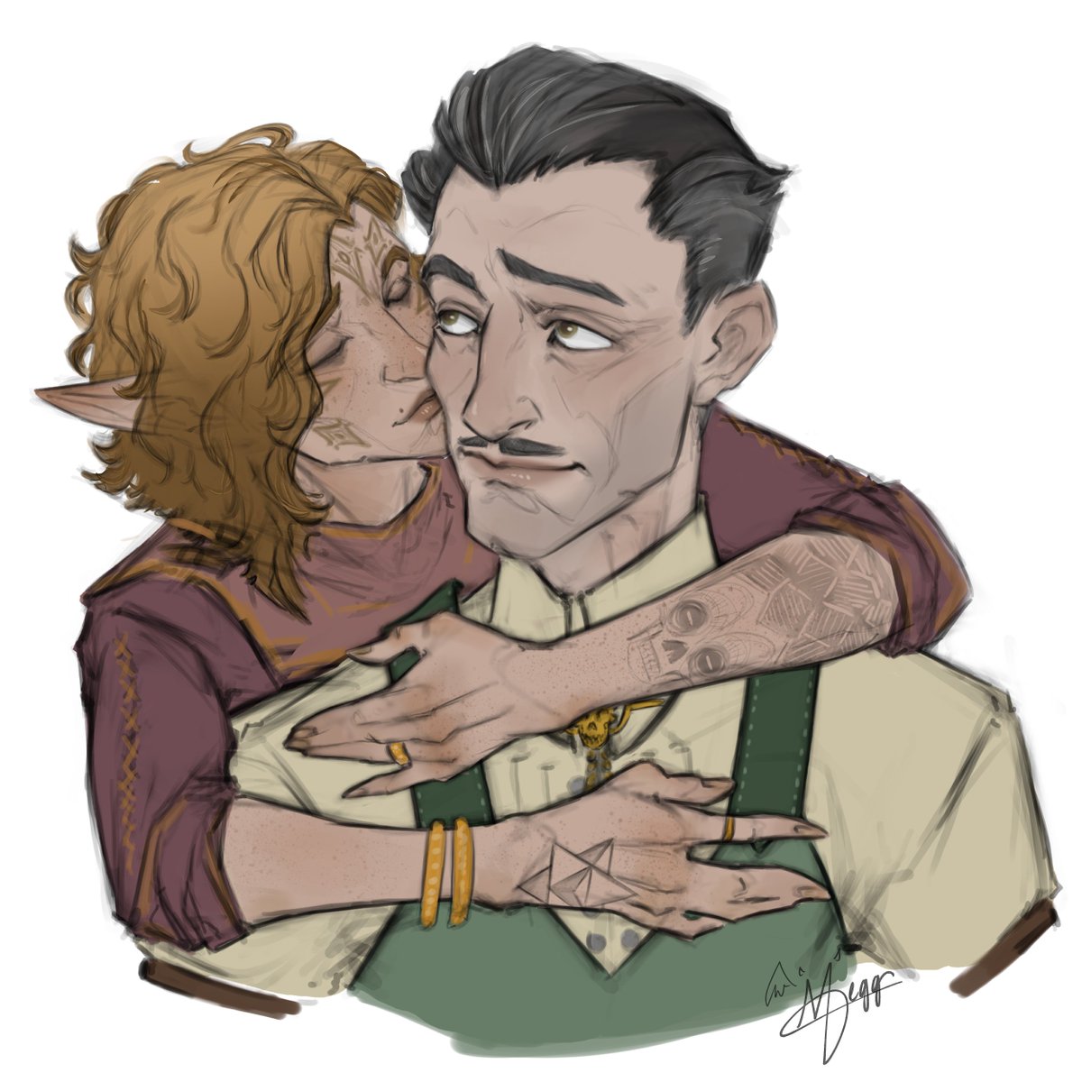 Mav coaxing the professor to take a break... he's been working too hard. 
#emmrook #emmrick #emmrickvolkarin #dav #DragonAgeInquisition