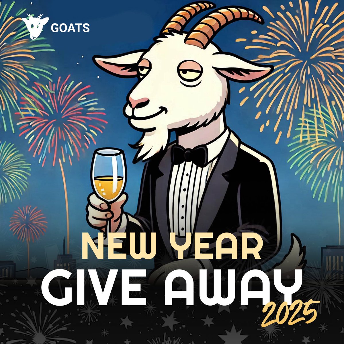 GOATS_immortal's tweet image. 🎉 Happy New Year from $GOATS! 🎉

To celebrate the arrival of 2025, we're kicking things off with a bang! 💥

2025 $GOATS will be credited straight to GOATS account of each random winners🎁

Here’s how to join the celebration:
1️⃣ Like &amp;amp; Repost this post.
2️⃣ Tag 3 friends to join