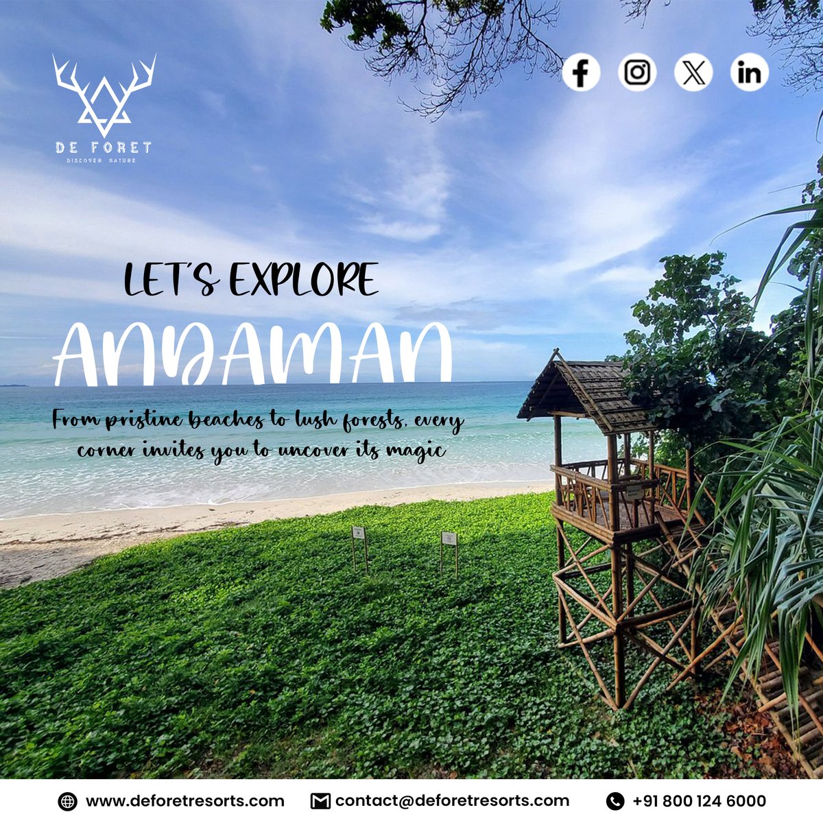 DeForetResorts's tweet photo. Let’s explore the stunning Andaman Islands! Stay at De Foret Resort for a perfect mix of relaxation, comfort, and nature. Your unforgettable getaway starts here!

#explore #exploreandaman #deforetresort #resort #luxuryresort #bestresort #resortstay #memories #vacation #andaman https://t.co/0PgLDgZkzy
