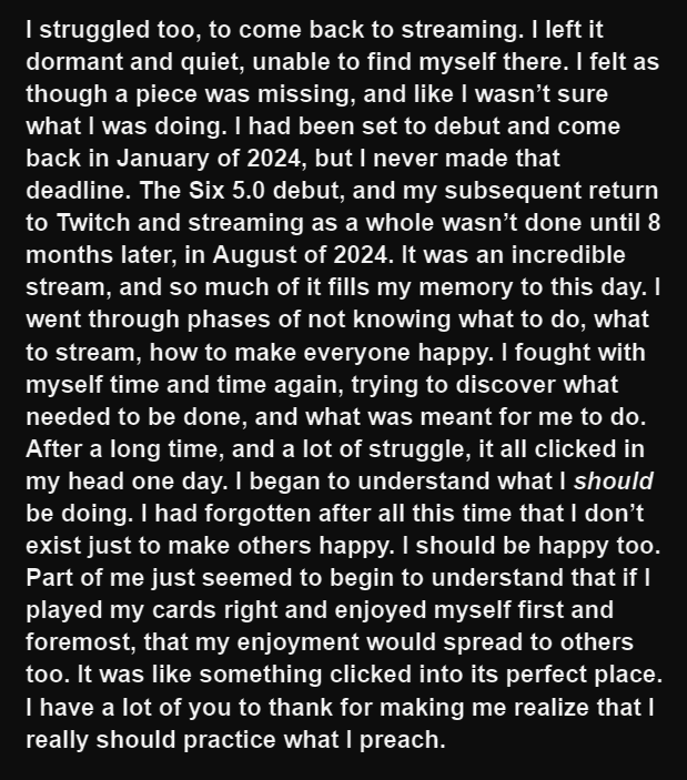 PokeCat__'s tweet photo. A year in review... sort of. A lot happened over the course of the last year, and I can't seem to find the words I'm looking for.

Here's to 2025. There's lots to do, lots in store... I'm excited to continue my journey through life and through streaming and art.💖 https://t.co/2MirDlMcTM