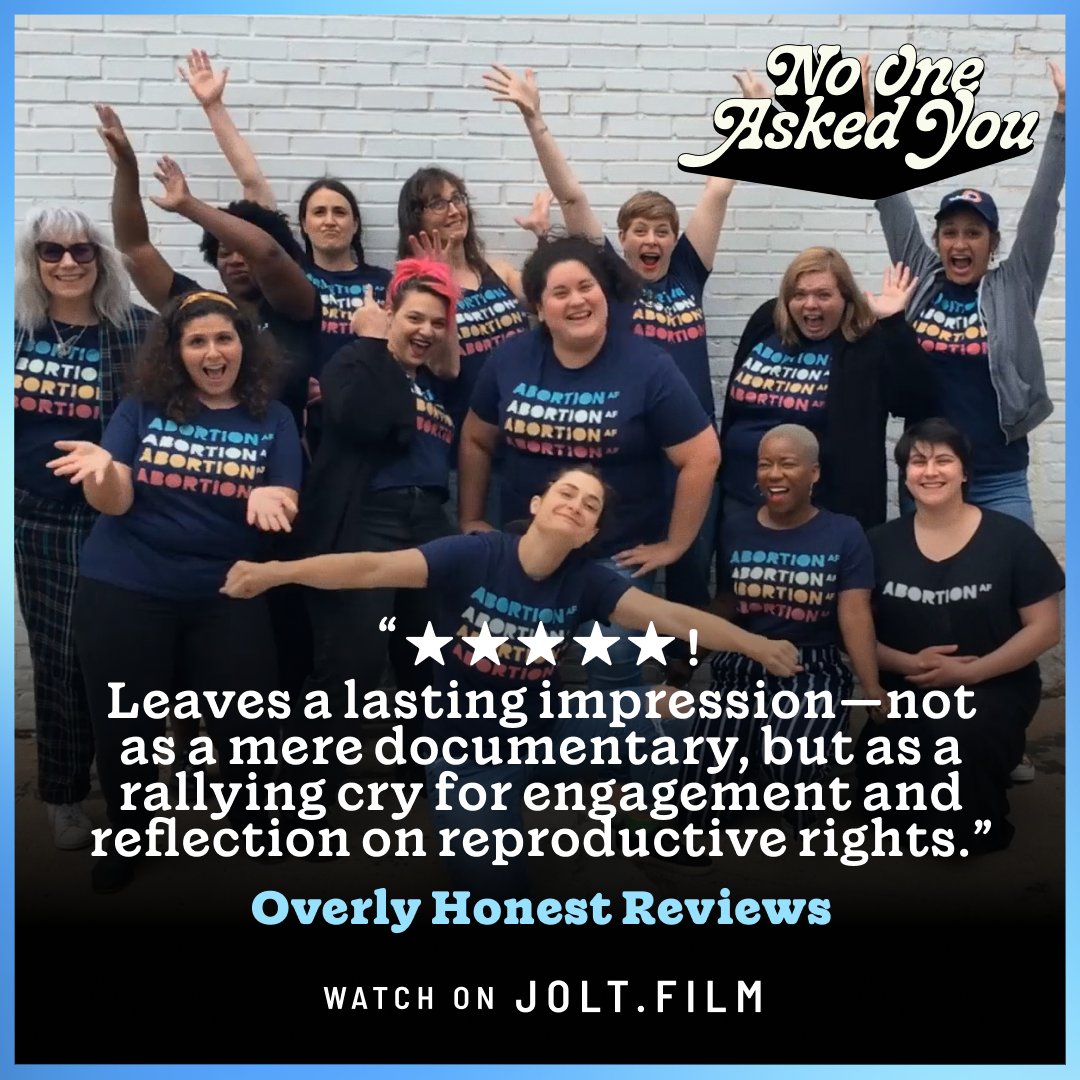 NO ONE ASKED YOU is more than a movie. It's a rallying cry! Wondering what to watch tonight? Put on a movie that will inspire you to keep fighting in the new year for body autonomy. 

Watch Ruth Leitman's @AbortionFront documentary now on <a href="/Joltfilm/">Jolt.film</a>! on.jolt.film/4h9Pe6i