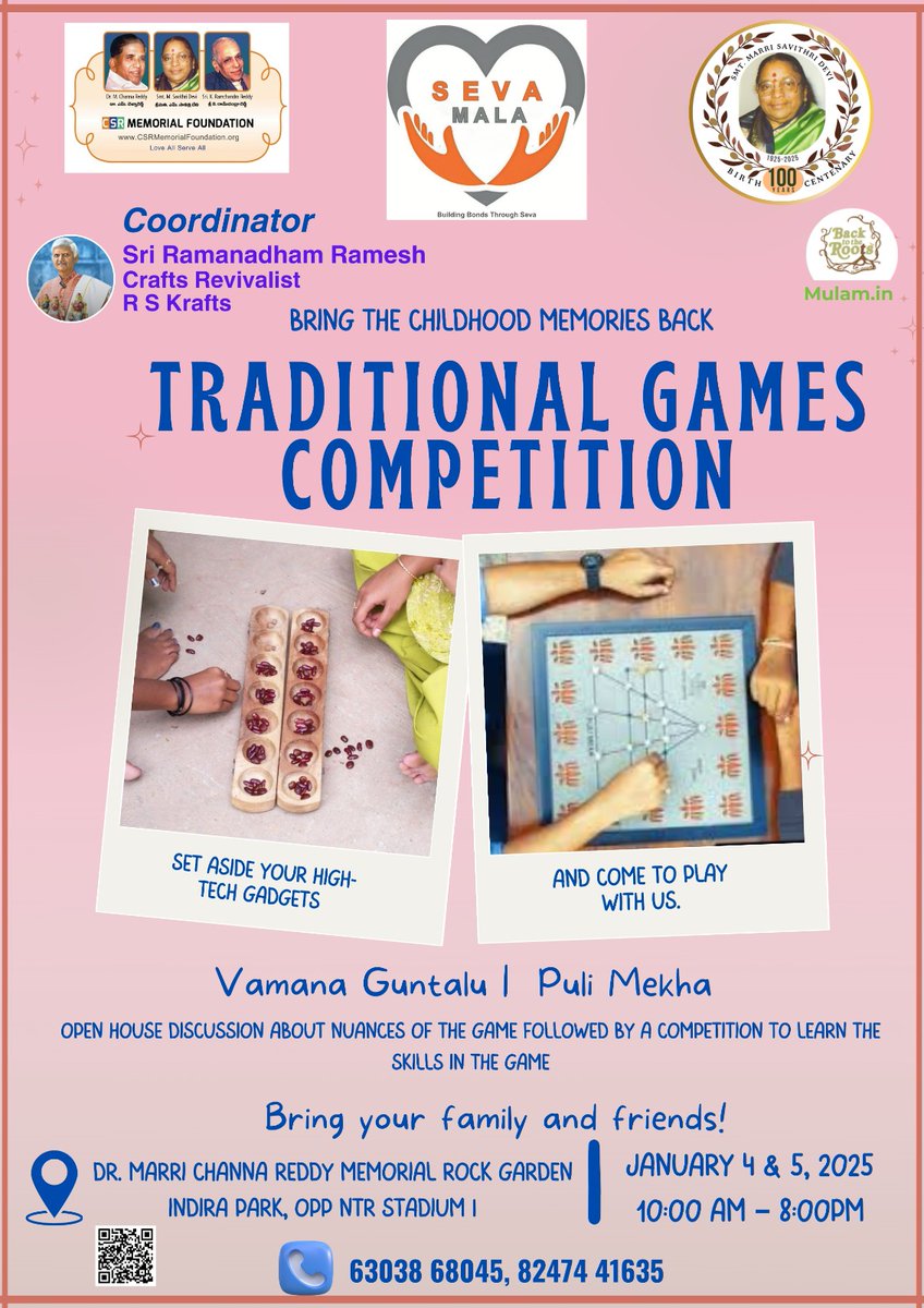 KalyaniMuktevi's tweet photo. Relive the Magic of Childhood on Jan 4th 5th.
Join for a fun-filled day of traditional games and a creative craft workshop! Bring your family & friends along for an unforgettable experience.
Read the details below & get ready to recreate the joy of your childhood! https://t.co/MDLDY4DbVy